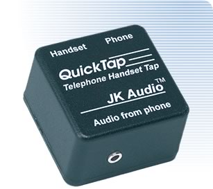 photo of QuickTap device that helps record telephone interviews with white paper sources