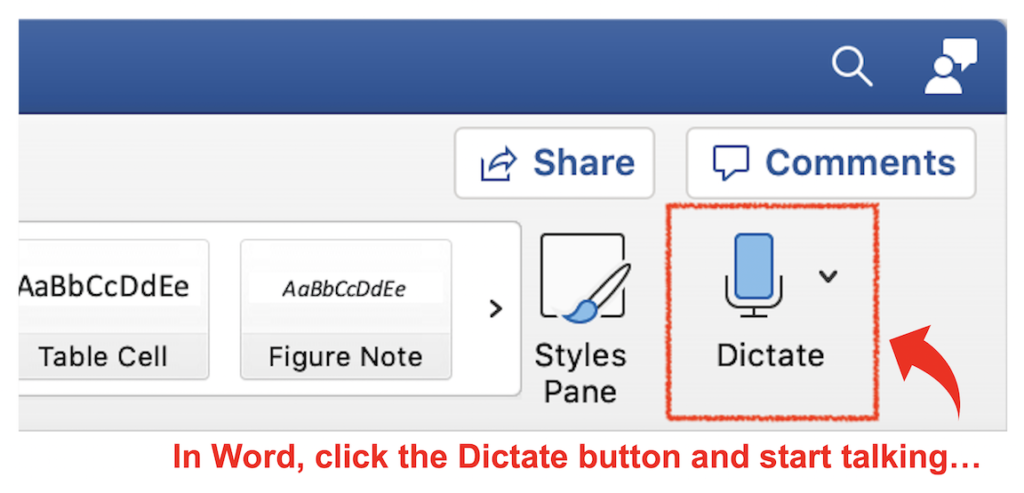 Dictation feature in Word
