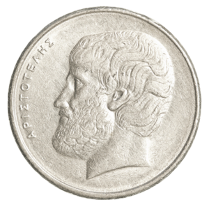 head of Aristotle on ancient Greek coin