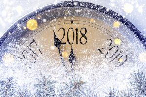Countdown to midnight. Retro style clock counting last moments before Christmas or New Year 2018.