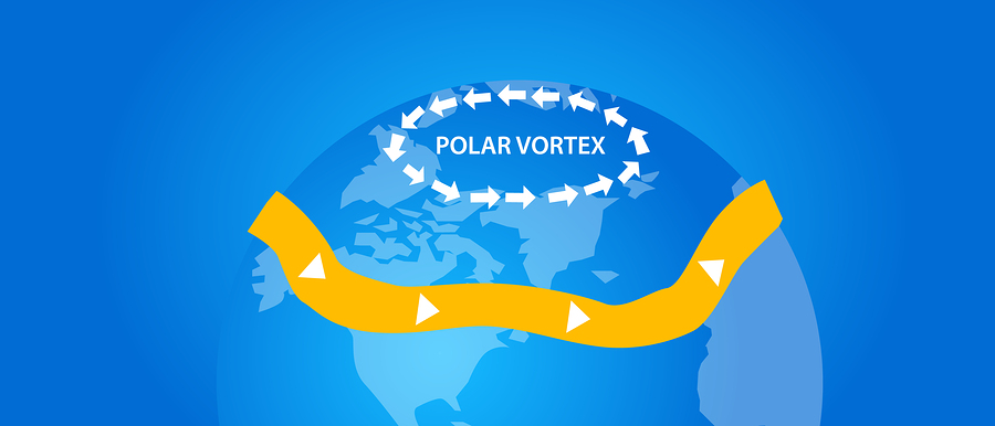 graphic showing polar vortex around north pole