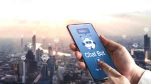 chatbot on smartphone against cityscape