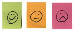 smiley faces to signify white paper ratings: green orange red