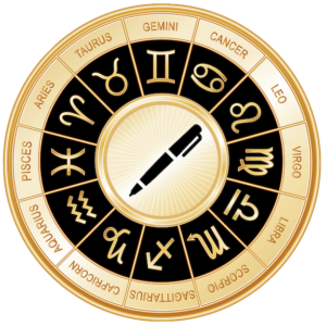 circle of zodiac signs around a pen