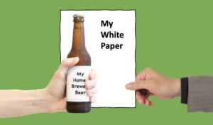 home brew beer and white paper together