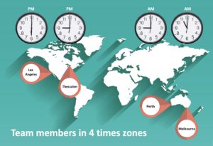 map showing 4 different time zones
