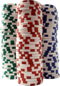 three stacks of poker chips