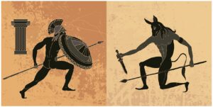 Theseus and the Minotaur greek pottery style